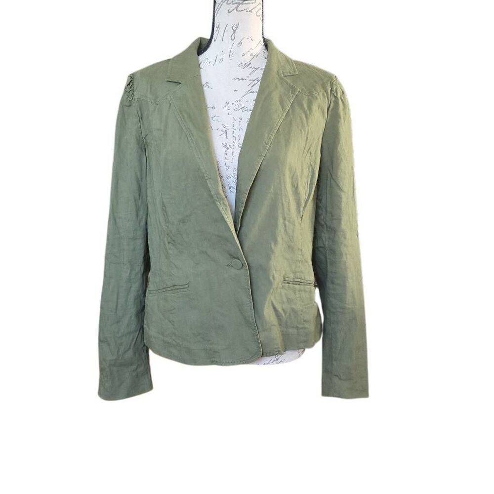 INC International Concepts Women's Size Large Olive Green Linen Blend Blazer